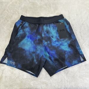 TYR Hydrosphere Shorts 7'' Men's Size S Athletic Fit Teal Multi Stretch Lined